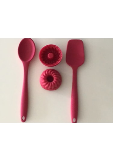 Pink Rose Bybirgül Silikon Spatula & Kaşık & Muffin Kalıbı Kırmızı
