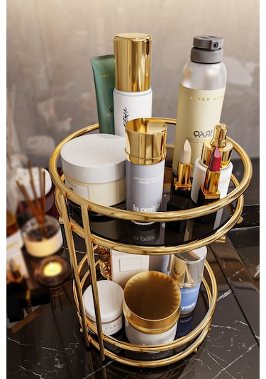 Bino Banyo Kozmetik Takı Düzenleyici 2 Katlı Gold