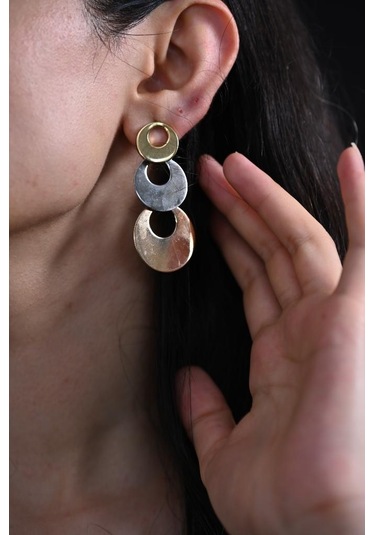 Tükkan Accessories Özel Seri Gold/gümüş/rose Üç Renk Daire Figür Çelik Küpe-clkkp5