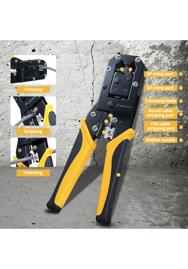 Wezone Yüksek Karbon Çelik 6p/8p Ağ Kablosu Pensesi, Sıyırma Ve Kesme Fonksiyonlu, Kaymaz Kauçuk Tutamak