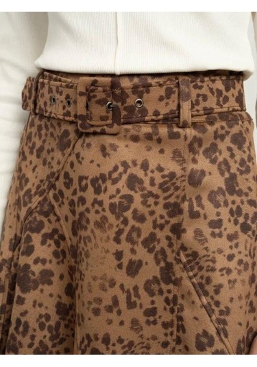 Kız Çocuk Süet Asimetrik Kesim Kemerli Tasarım Etek-16290 Kahverengi