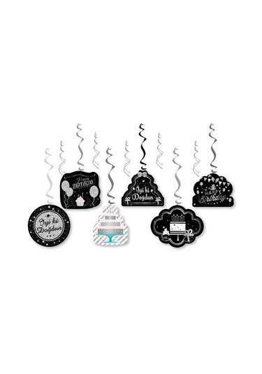 Gümüş  İyi Ki Doğdun 6'Lı Tavan Süs Çok Renkli