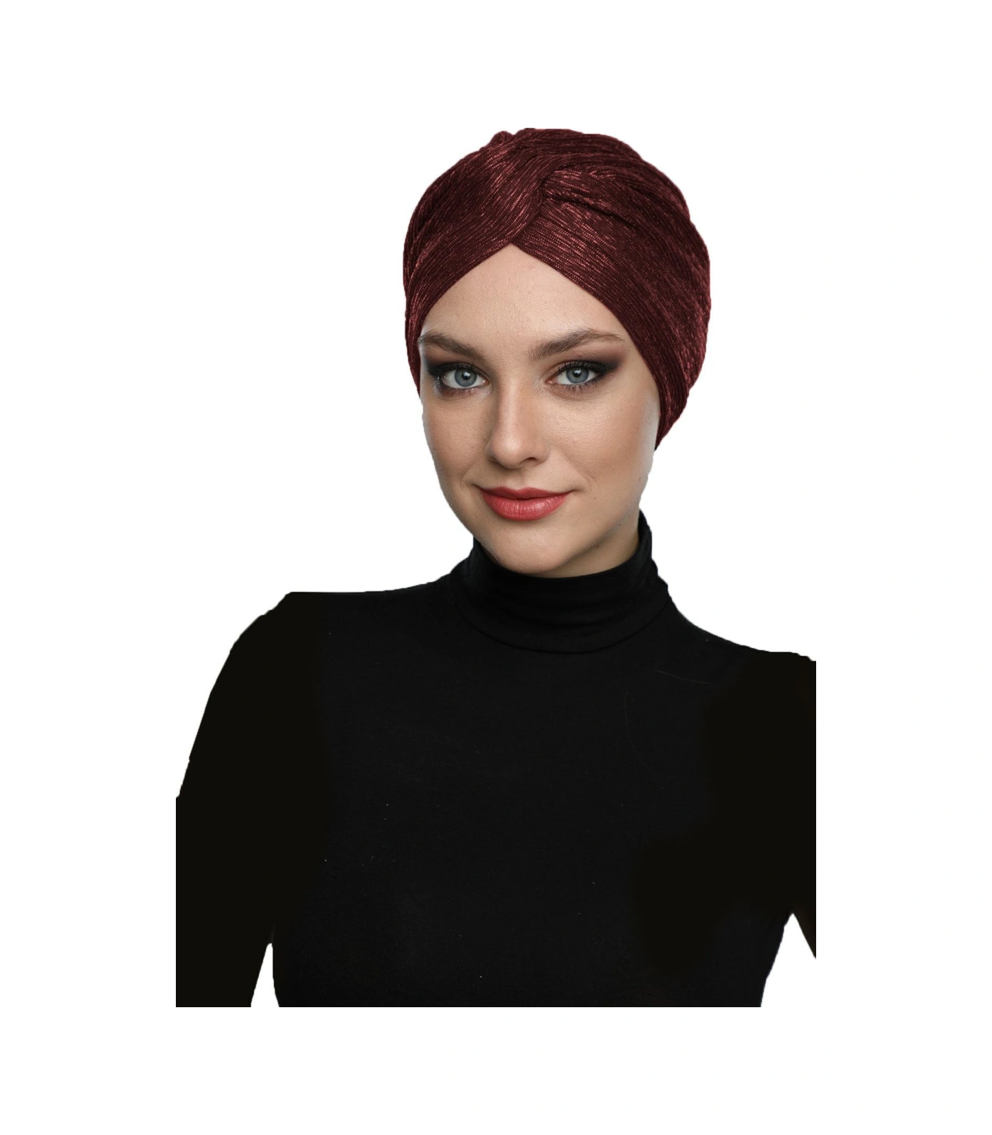 Simli Çapraz Astarlı Bordo Hazır Türban Tesettür Bone Bordo