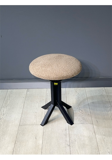 Tabure Kahverengi Puffy Bukle Kumaş Puf Makyaj Masası Sandalyesi