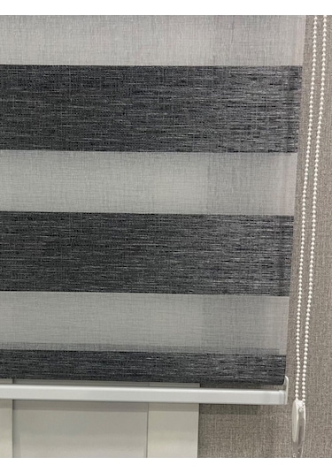 Delüks Zebra Stor Perde Geniş Plise Antrasit Gri Antrasit Gri