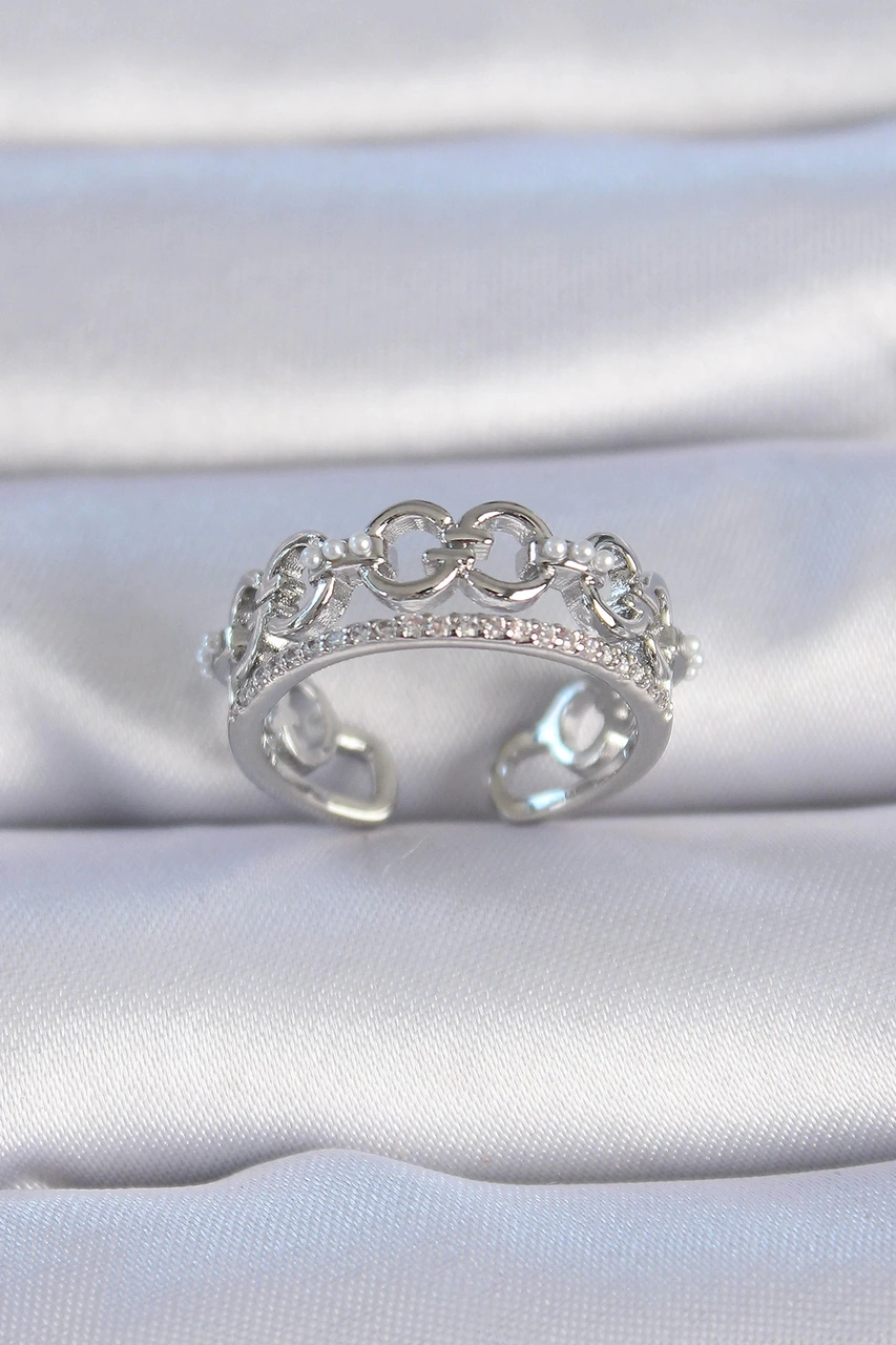 Dodes Pirinç Gümüş Renk Zirkon Taşlı İnci Detay Kadın Yüzük Tg27byk3337 Çok Renkli