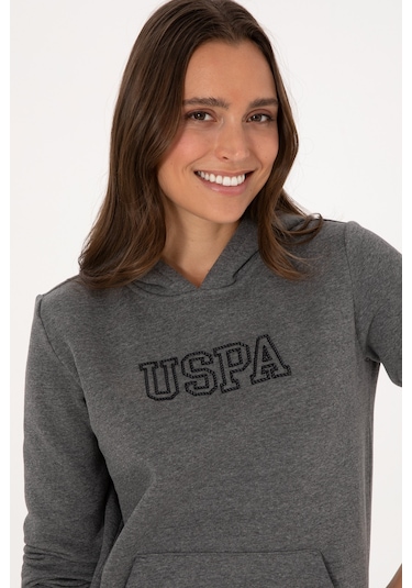 U.S. Polo Assn. Kadın Antrasit Melanj Şardonlu Kapüşonlu Basic Sweatshirt 50313566-VR081