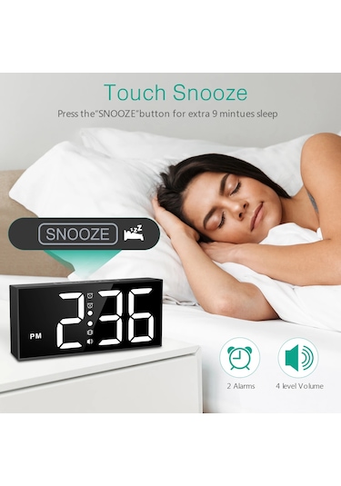 Oria Titreşimli Çalar Saat 7.5 '' Büyük Ekran Led Saat Yüksek Sesli Çalar Saat Black