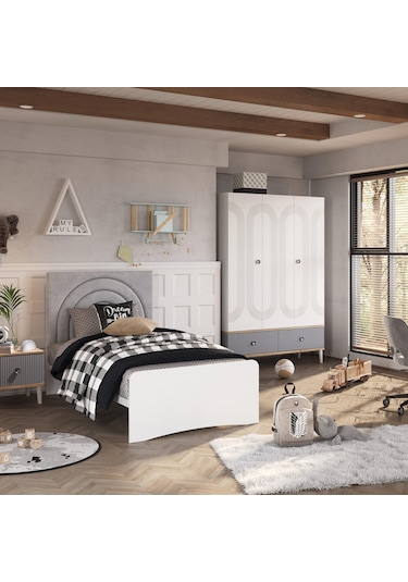 Meltem Kids Fiona Gri Genç Odası Üç Kapılı Dolap