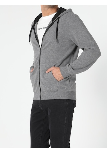 Colin's Regular Fit Fermuarlı Kapüşonlu Erkek Gri Sweatshirt CL1045425_Q1.V2_MGA Colin's Regular Fit Fermuarlı Kapüşonlu Erkek Gri Sweatshirt CL1045425_Q1.V2_MGA