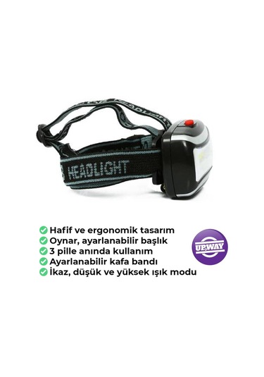 Upway 600 Lümen Pilli 3 Modlu Ergonomik Kafa Feneri Siyah