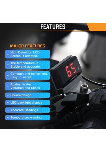 Pazly Motosiklet Dijital Termometre Ve Higrometre - 12v Uyumlu, Mavi Led Ekran, Su Sıcaklık Ölçer