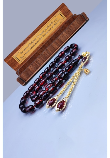 Orjinal Sıkma Kehribar Tesbih 24 K Altın Kaplama Özel Tasarım Püsküllü Faris Usta Tespih