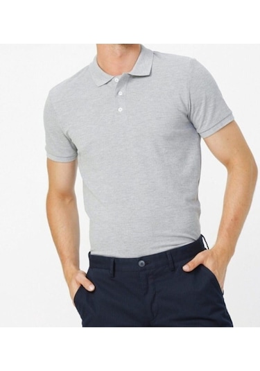 Nacar Store Erkek Lacivert Polo Yaka T-shırt Gri