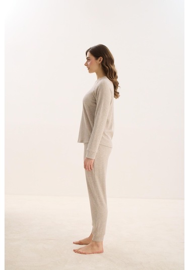 Kadın Uzun Kol Bej Mlelanj Pijama Takım C5t7n0o61 001