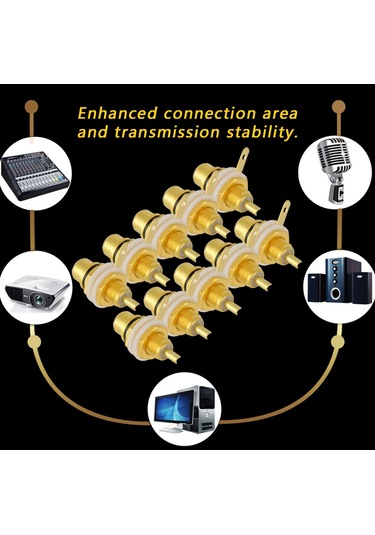 Konesam 10 Adet Siyah Gümüş Kaplama Bakır Rca莲花母座 - Hızlı Transmisyon, Ses Kalitesi Artırıcı Ses Cihazı Bağlantı Soketleri