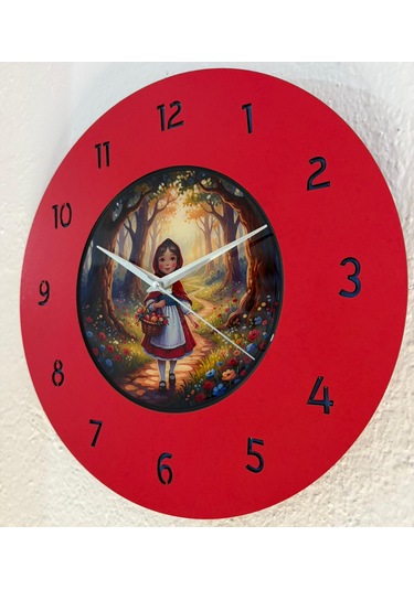 Kişiye Özel İsimli Çocuk Odası Duvar Saati Epoksi Dolgulu 35 Cm Masallar Serisi Kırmızı