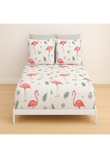 Desenli Çift Kişilik Lastikli Battal 180 X 200 Çarşaf Ve 2 Adet Yastık Kılıfı Pembe