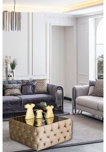 Most Hallow Cam Orta Sehpa 04 Bej Kadife Kumaş %100 Mdf Evinize