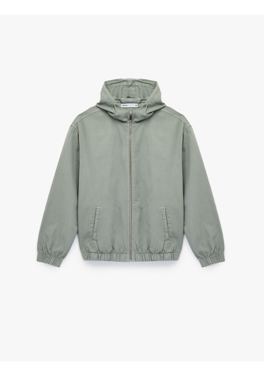 Koton Pamuklu Cepli Uzun Kollu Fermuarlı Oversize Kapşonlu Jean Ceket Taş 6wam50003nd Taş