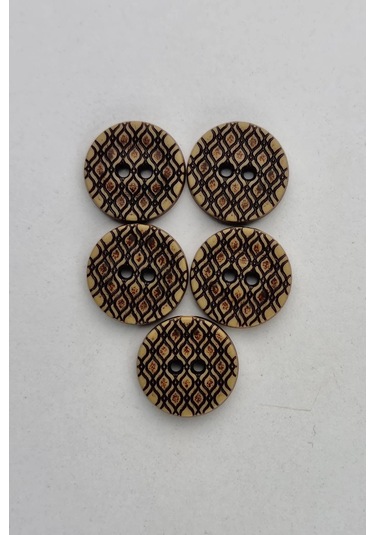 Orta Boy Ahşap Görünümlü Eskitme Baklava Desenli Kaban Çeket Hırka Yelek Düğmesi 5 Adet