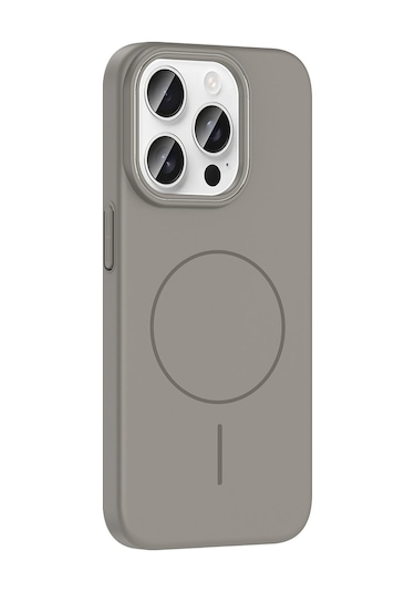 İphone Uyumlu 15 Pro Kılıf Magsafe Şarj Özellikli Silikon Kapak Ruby Gri