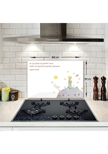 Decorita Cam Ocak Arkası Koruyucu|Küçük Prens Desenli|40cm x 60cm