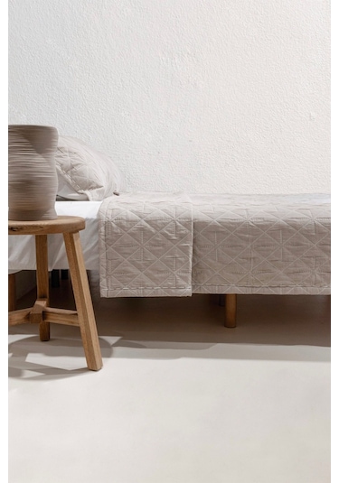 Koza Home Stella Bej Çift Kişilik Baklava Desenli Yatak Örtüsü 230x250 2 Ya Bej