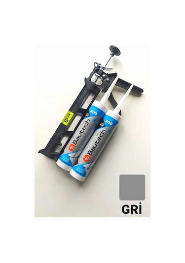 2 Adet Gri Silikonize Mastik Çekomastik + Silikon Tabancası Gri Gri
