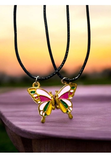 Kelebek Renkli İki Adet Mıknatıslı Çift Sevgili Anahtarlık Çok Renkli