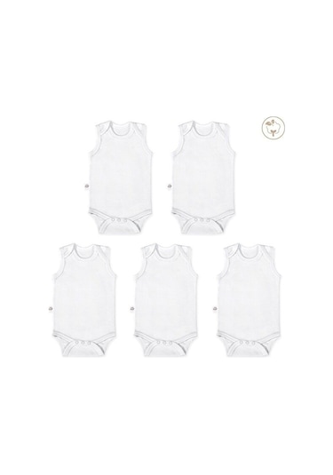 Tinylamb Bebek Atleti Beyaz Renk Bebek Bodysuit Kolsuz Set - 5 Parça