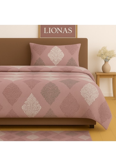 Çift Kişilik Desenli Nevresim + 2 Adet Kapaklı Yastık Kılıfı GÜL KURUSU