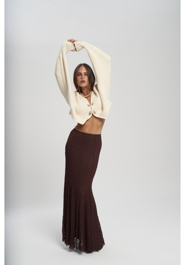 Veylia Uzun Bordo Dantel Etek Bordo