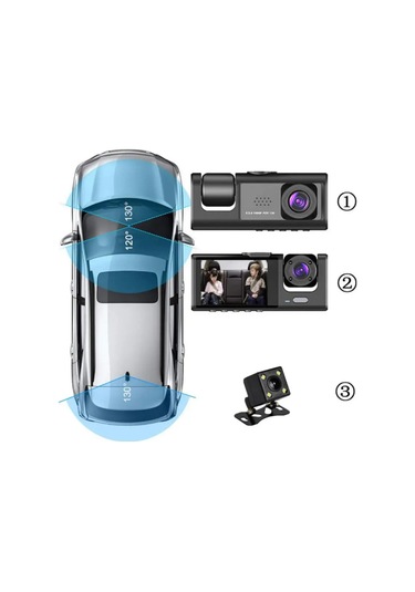 Zilinn 3 Lensli Sürüş Kaydedici, Arabanın Önünde, Arkasında, Arabanın İçinde, Geniş Açılı Kamera, Yüksek Çözünürlüklü 1080p Çekim Yapabilir