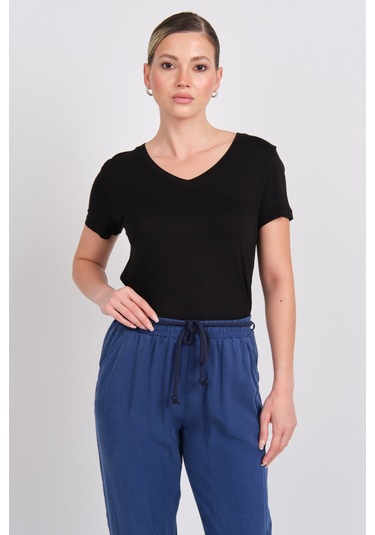 Ayhan Kadın Beli Lastikli Çift Cepli Pantolon 2850 Lacivert Lacivert