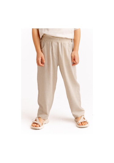 Oliven The Kid Unisex Klasik Keten Pantolon Naturel Naturel Bej