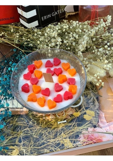 Ersu Store Renkli Minik Kalpli Kokulu Dekoratif Cam Mum