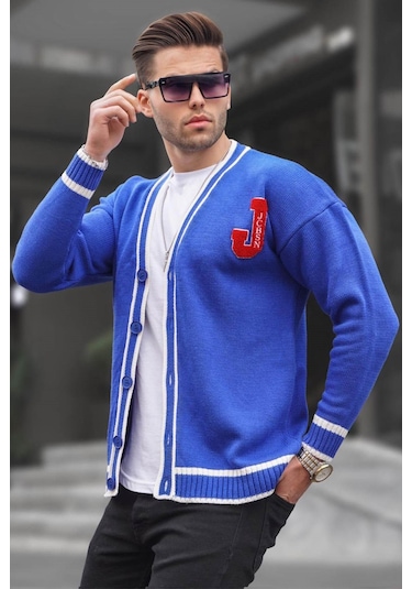Madmext Saks Erkek Triko Hırka 6314 Saks