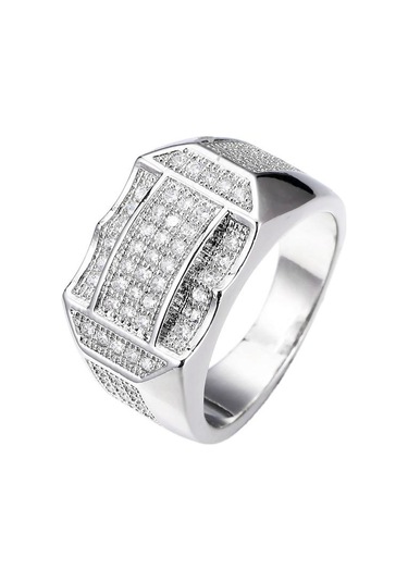 Altın Sace Gems Lüks Bakır Alaşım Zirkon Düğün Nişan Yüzüğü Erkekler Takı Hediye 10 Altın