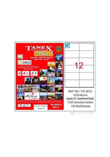 Tanex Tw-2612 105X48 MM Laser Etiket 100 Ad.