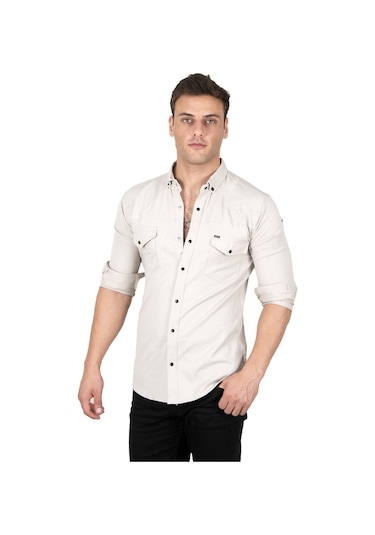 Deepsea Erkek Bej Çıtçıtlı Kot Gömlek 2300419 Bej