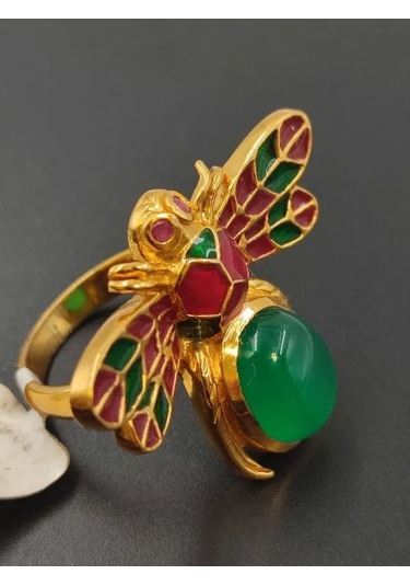 925 Ayar Gümüş Mine İşlem Yüzük 250 Altın