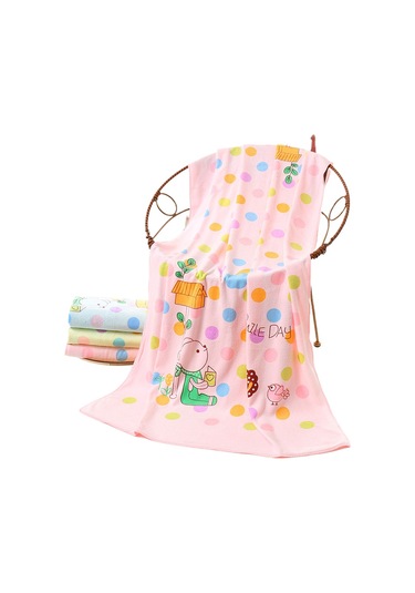 Mikrofiber Karikatür Baskılı Banyo Havlusu Emici Çocuk Büyük Havlu Banyo Örtüsü Çabuk Kuruyan Plaj Havlusu Pembe Standart