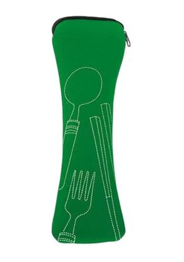 Yeşil Çatal Bıçak Takımı Saklama Çantası Sofra Bezi Fermuar Depolama Tasarımı Taşınabilir Yıkanabilir Çanta Çatal İçin Kese