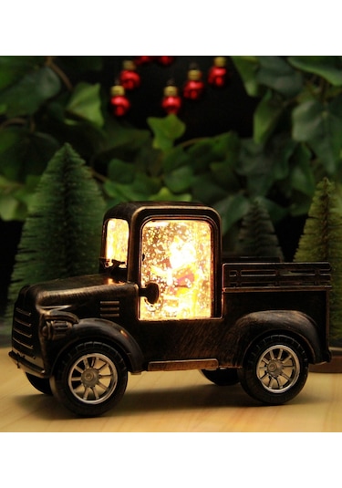 Yılbaşı Kar Küresi Noel Işıklı Dekoratif Noel Baba Kamyonu