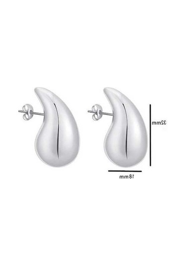 Fastbuy Kadınlar İçin Gümüş Vintage Altın Renk Kaplama Tıknaz Kubbe Damla Küpe Parlak Paslanmaz Çelik Kalın Gözyaşı Küpe Takı Gümüş