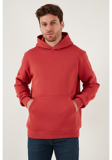 Buratti Regular Fit Kapüşonlu Kanguru Cepli Içi Tüylü Yumuşak Şardonlu Erkek Sweat 5905281 Bayrak Kırmızı