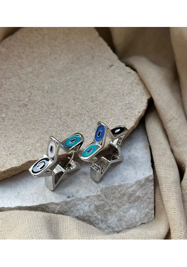 Gümüş Renkli Gözlü Yıldız Küpe