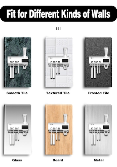 Geeksen Uv Işınlı Güneş Enerjili Şarj Edilebilir Otomatik Diş Macunu Dispenser Duvar Diş Fırçası Dezenfektör Organizer Siyah