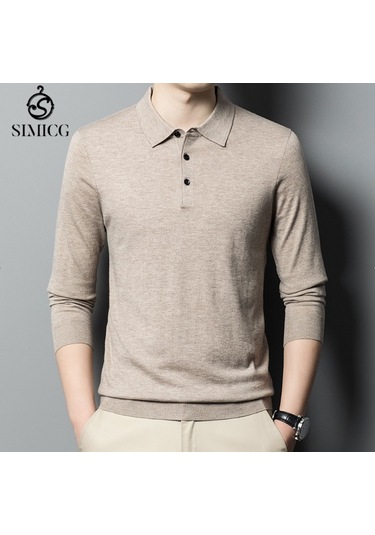 Sonbahar Yeni Stil Genç İnce Düz Renk Yaka Alt Erkek Yün Kazak Bej